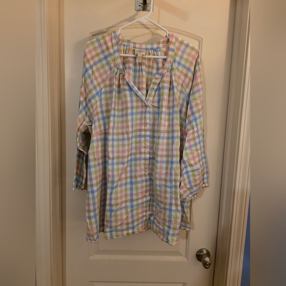 St. John's Bay Pastel Plaid Button-Up Top in Blue, Pink, Green, Cream